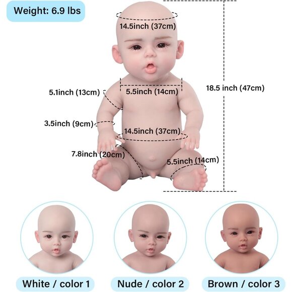 🆕18.5Inch Realistic Full Silicone Reborn Baby Doll Boy With Skeleton-No Hair - Picture 2 of 7